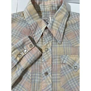 Vintage H Bar C Shirt Mens Ranchwear USA Pearl Snap White Long Sleeve Size L